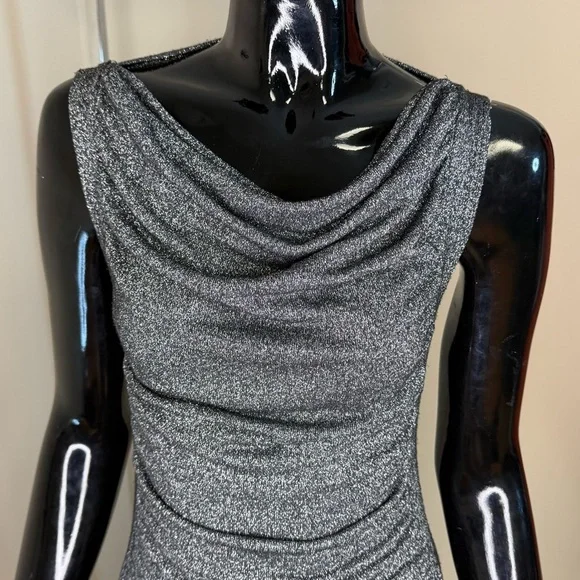 Lolia USA Sparkly Silver Ruched Mini Dress – Size Medium | Holiday / New Years - Picture 2 of 5